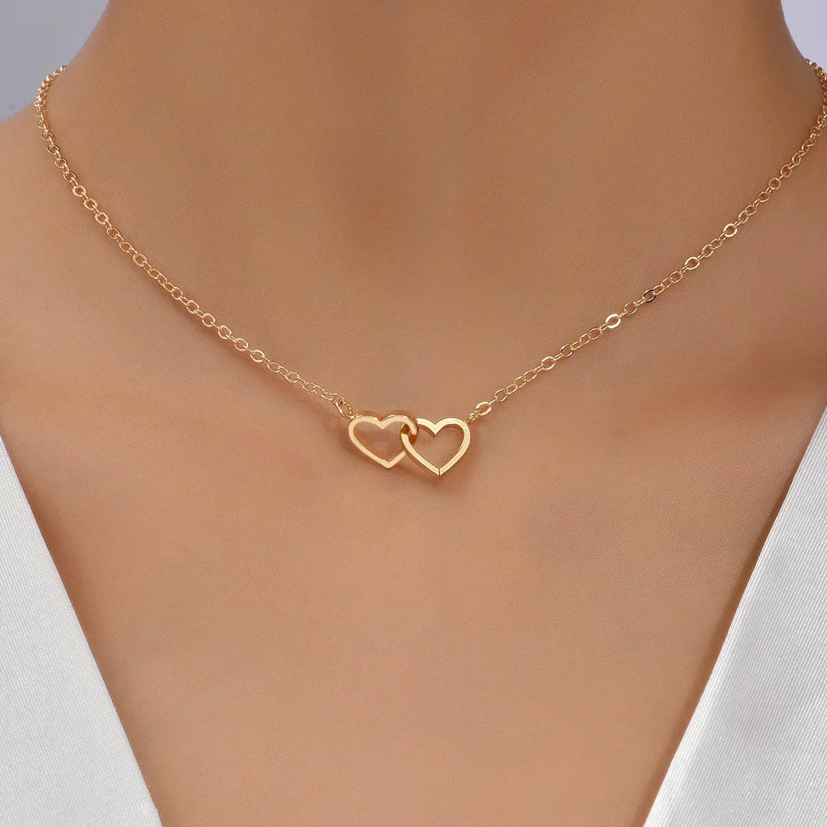 Cute Double Hollow Heart Necklace for Women Valentine's Day Jewelry