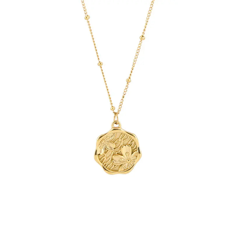 Gold Necklaces for Women 316L  Round Relief Flowers Pendant Jewelry Party Gifts