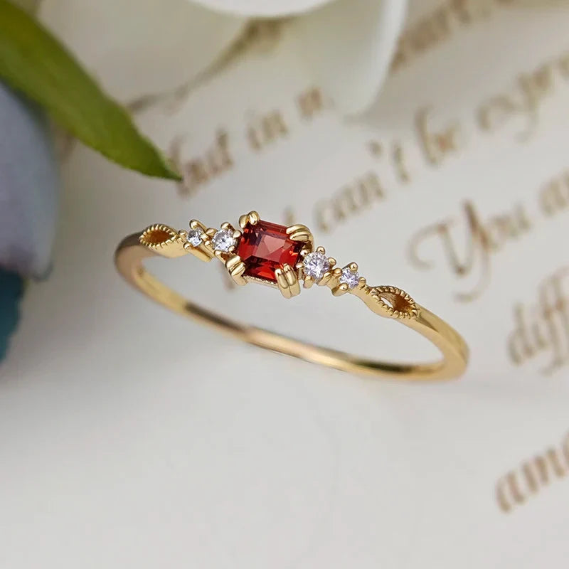 Natural Garnet Ring For Women Gemstone Thin Rings 925 Sterling Silver Gold Vermeil Jewelry Friendship Gift