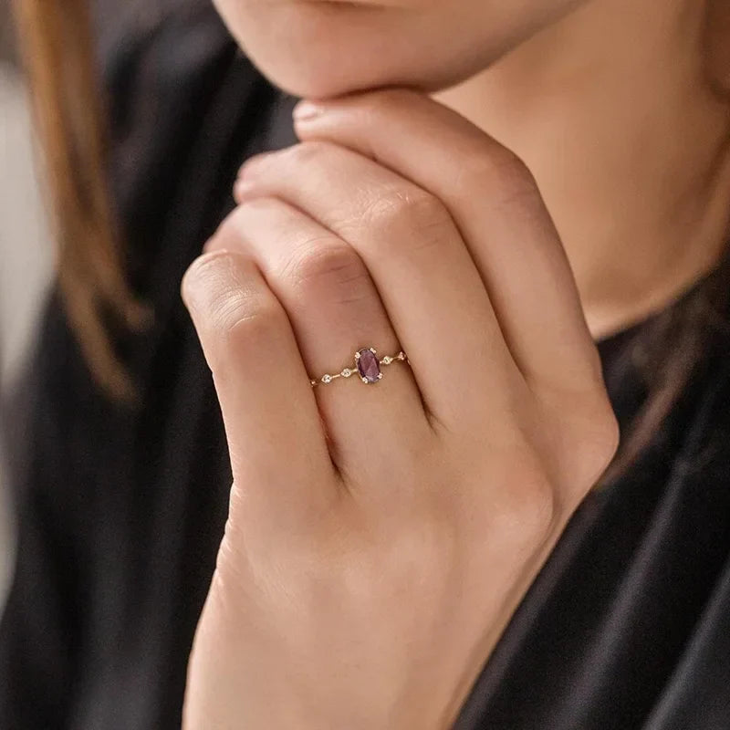 925 Sterling Silver Rings for Women Romantic Purple Thin Slim Stackable Wedding Rings Anniversary Gift