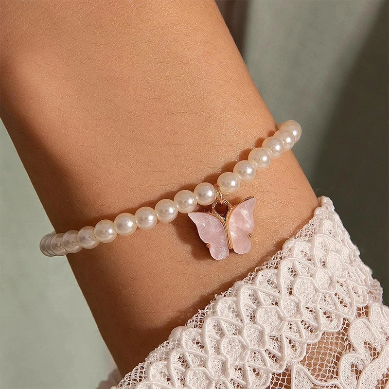 Vintage Bracelets for Women White Camellia Flower Elegant Double Layer Simulated Pearl Beads Bracelet Jewelry 2025