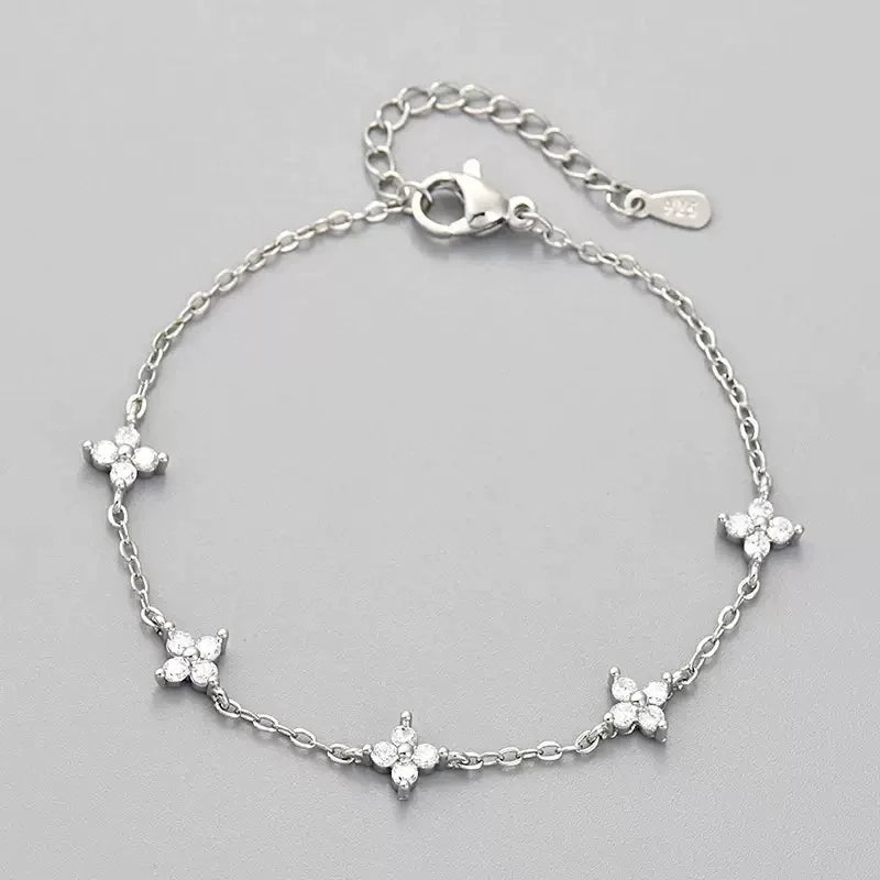 Silver Bracelets for Women 925 Sterling Silver Shiny Zircon Flower Wedding Jewelry