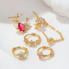 Exquisite Gold Flower Earrings for Women Pink Zircon Piercing Hoop Earrings Set Jewelry