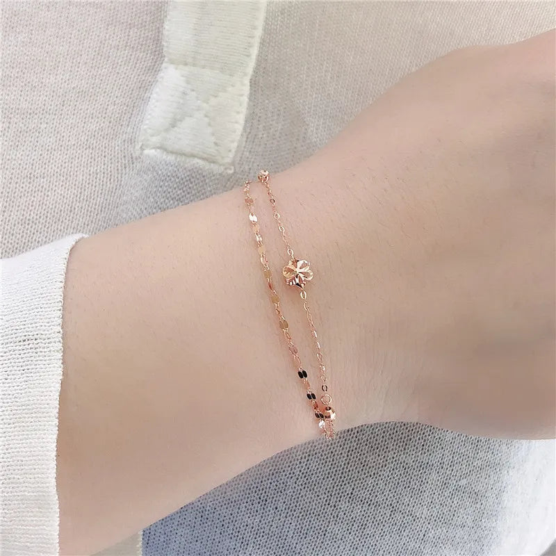 Gold Bracelets for Women 585 Purple Flower Double Plated 14K Rose Gold Sparkling Party Jewelry