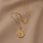 Gold Necklaces for Women 316L  Round Relief Flowers Pendant Jewelry Party Gifts