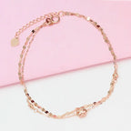 Gold Bracelets for Women 585 Purple Flower Double Plated 14K Rose Gold Sparkling Party Jewelry