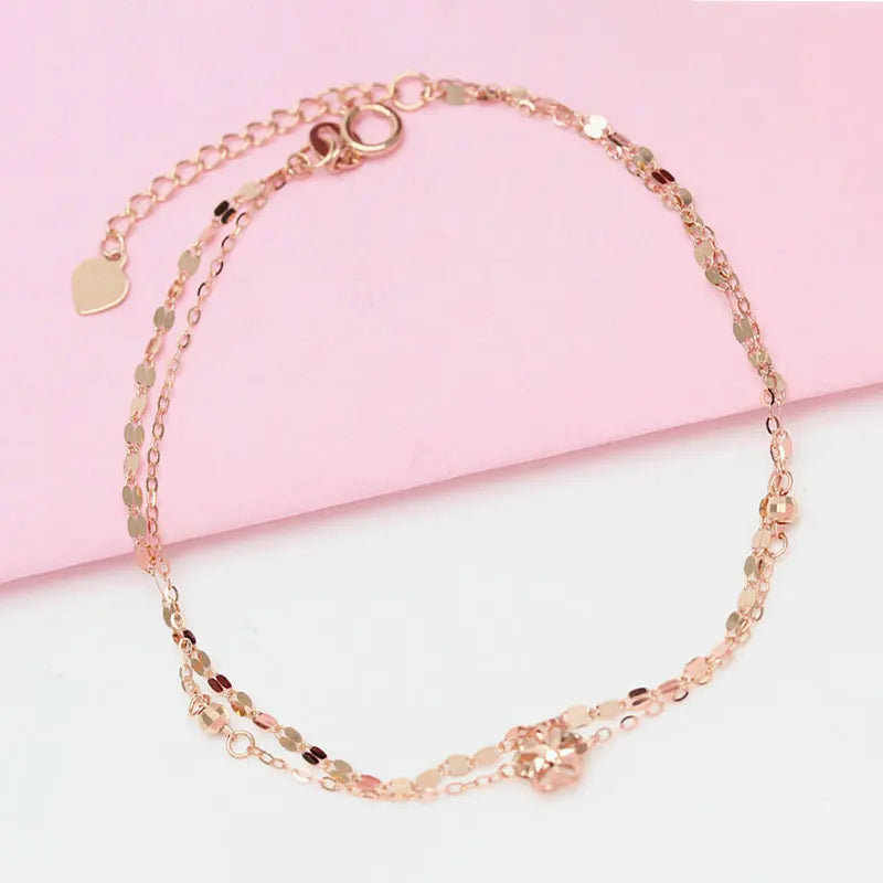 Gold Bracelets for Women 585 Purple Flower Double Plated 14K Rose Gold Sparkling Party Jewelry