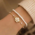 Vintage Bracelets for Women White Camellia Flower Elegant Double Layer Simulated Pearl Beads Bracelet Jewelry 2025