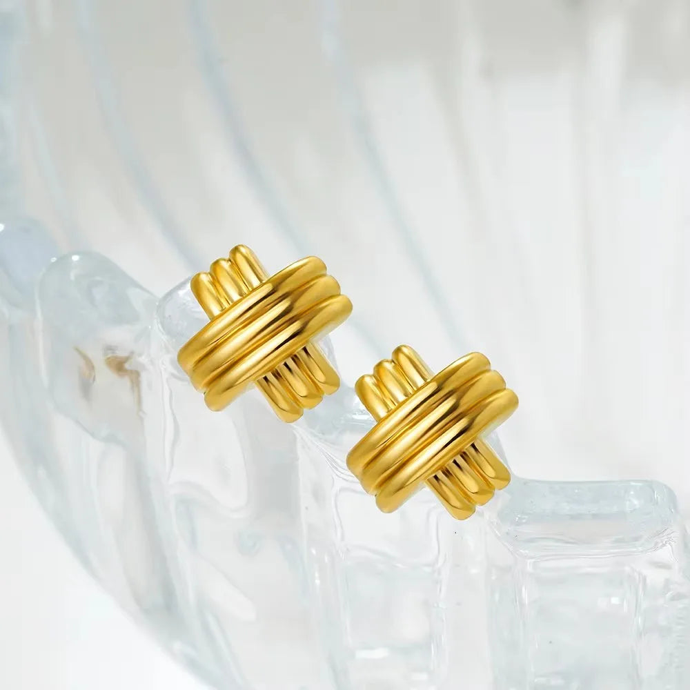 Glossy Three Layer Textured Intersecting Knot Gold Earrings for Women  Earring Vintage Jewelry