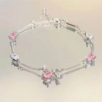 Bracelets for Women Shiny Pink Crystal Cherry Bloss Bow Flowers Zircon Bracelet Party Jewelry