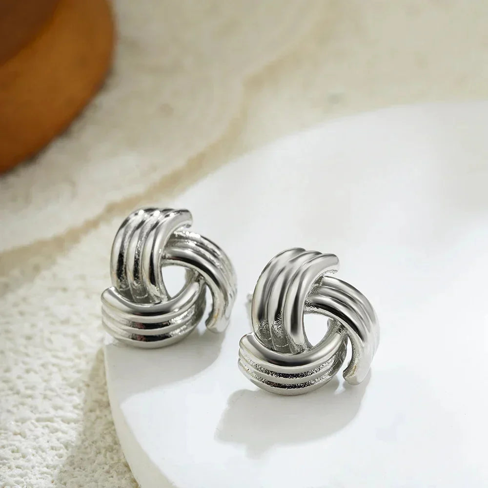 Glossy Three Layer Textured Intersecting Knot Gold Earrings for Women  Earring Vintage Jewelry