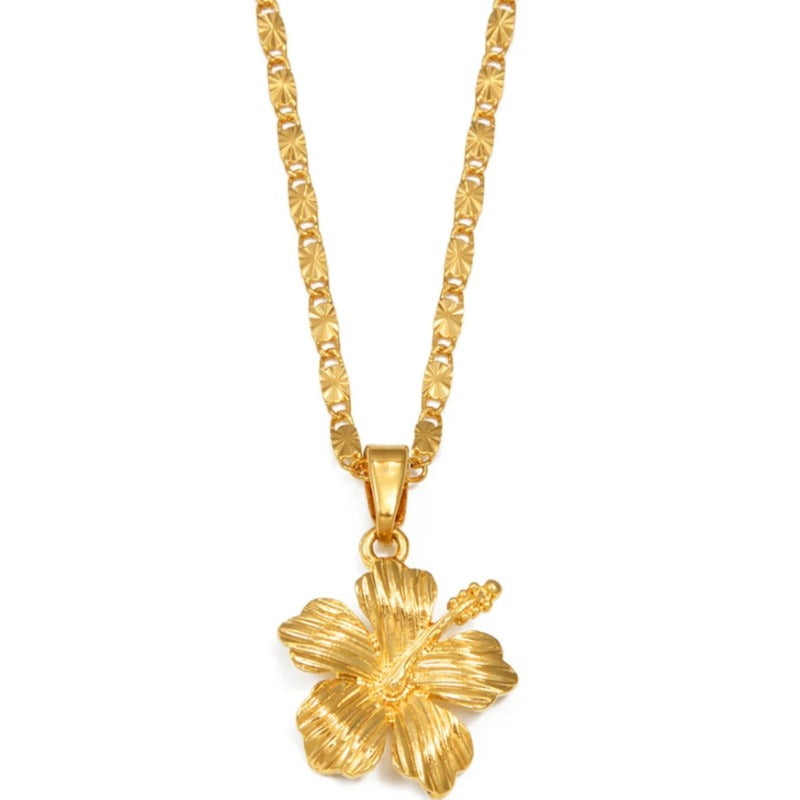 Gold Necklaces for Women Hawaiian Hibiscus Flowers Pendant Frangipani Jewelry