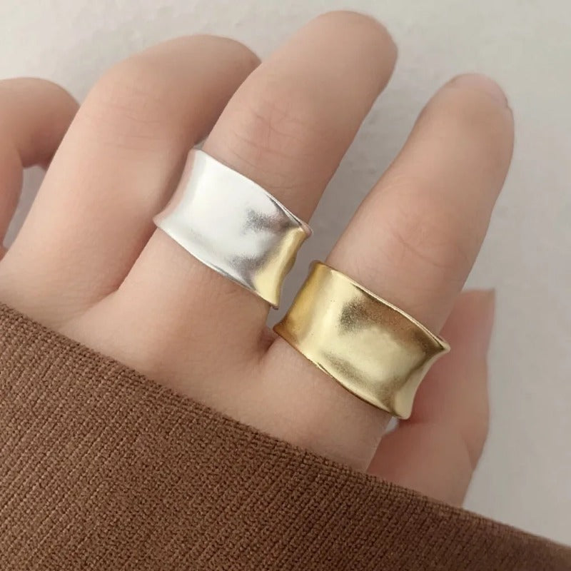 925 Sterling Silver Rings For Women Vintage Gold Wide Flat Rings Allergy For Party Birthday Gift