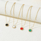 Gold Necklace for Women Five Leaf Petals Double Sided Pendant Flower Clover Jewelry