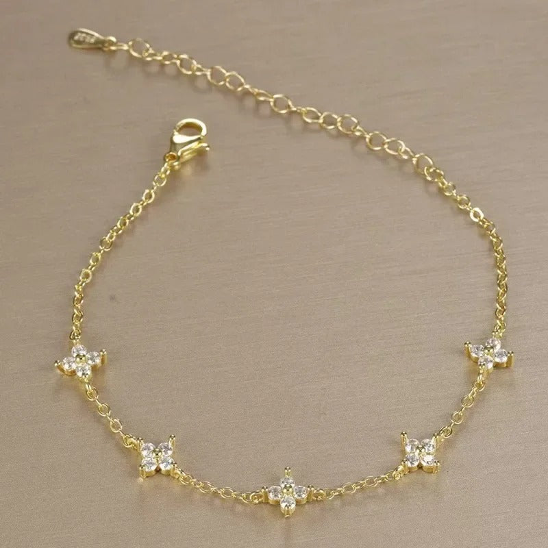 Silver Bracelets for Women 925 Sterling Silver Shiny Zircon Flower Wedding Jewelry