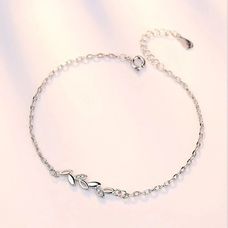 Silver Bracelets for Women Simple 925 Sterling Leaves Jewelry