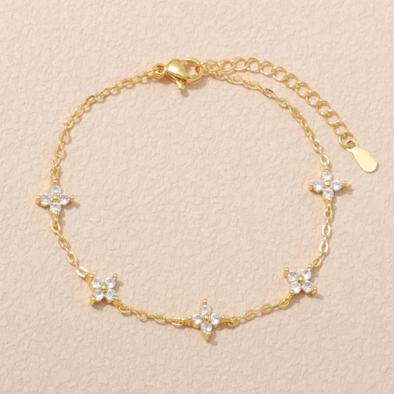 Silver Bracelets for Women 925 Sterling Silver Shiny Zircon Flower Wedding Jewelry
