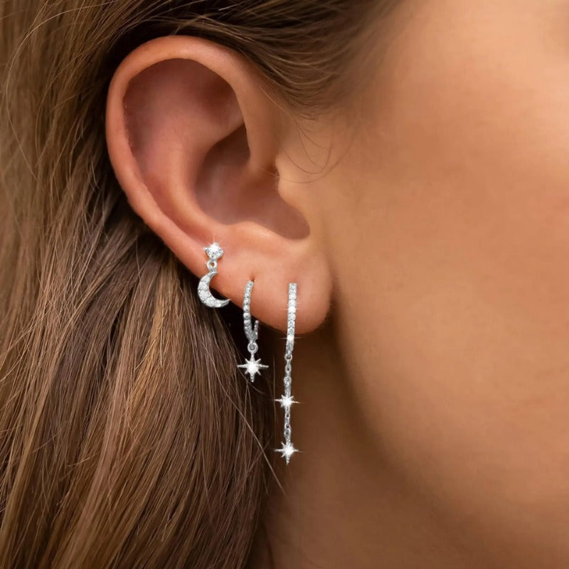 Hoop Earring For Women Star Moon Pendant Cartilage Earring Piercing Jewelry