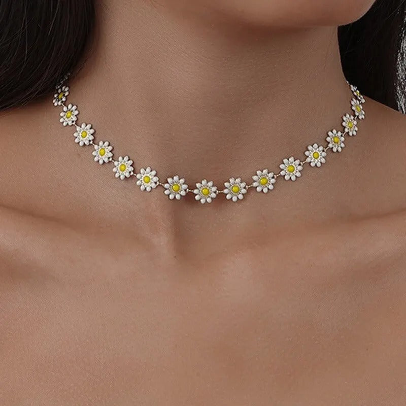 Flower Daisy Clavicle Necklace for Women Wed Summer Sweet Short Choker Y2K Statement Jewelry Gift
