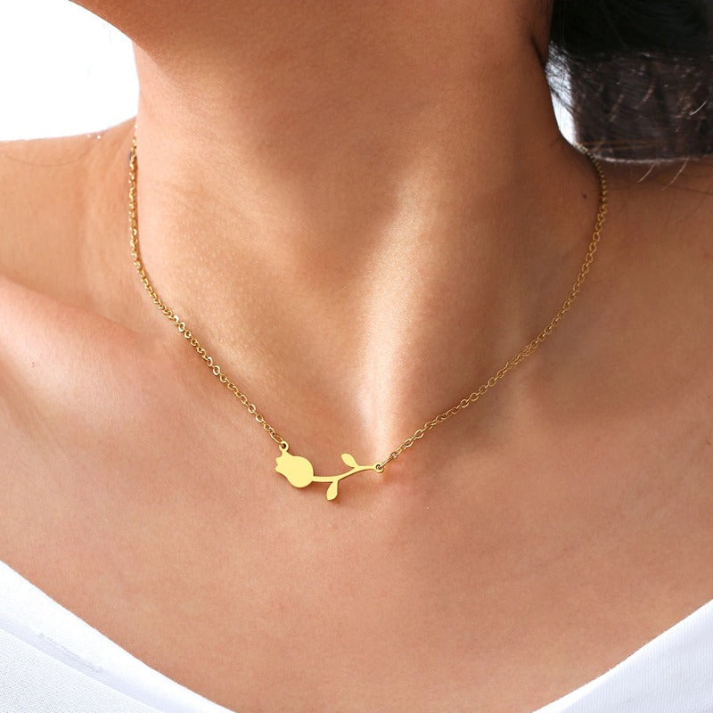 Gold Necklace For Women  Necklaces Rose Valentines Pendant Collar Jewelry for Wedding Party