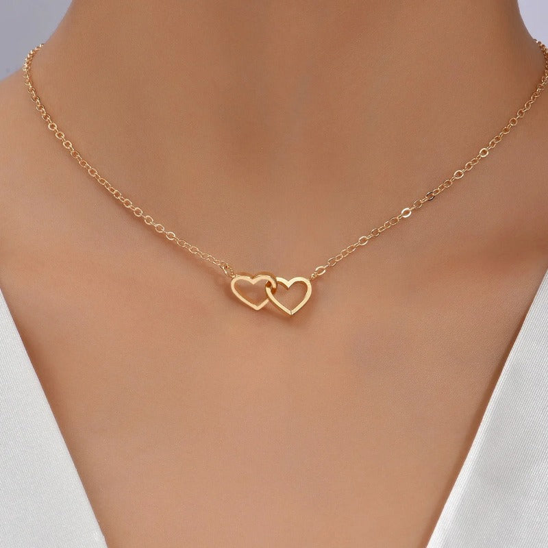 Cute Double Hollow Heart Necklace for Women Valentine's Day Jewelry