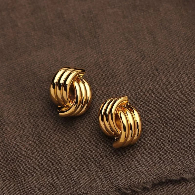 Glossy Three Layer Textured Intersecting Knot Gold Earrings for Women  Earring Vintage Jewelry