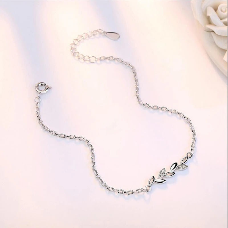 Silver Bracelets for Women Simple 925 Sterling Leaves Jewelry