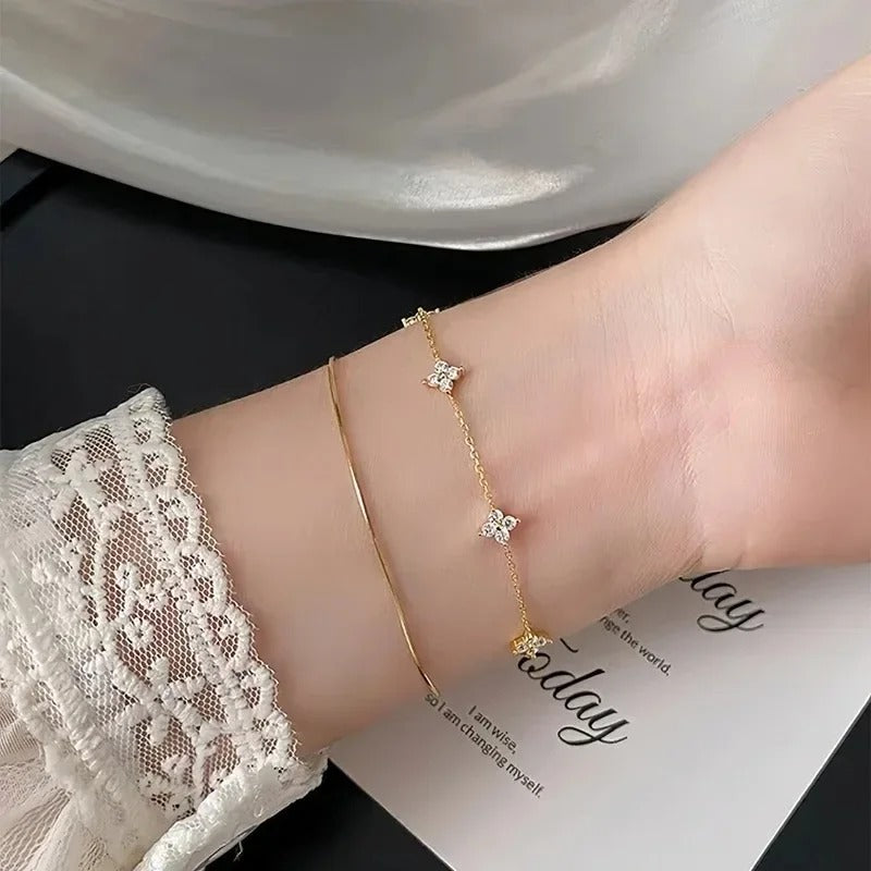 Silver Bracelets for Women 925 Sterling Silver Shiny Zircon Flower Wedding Jewelry