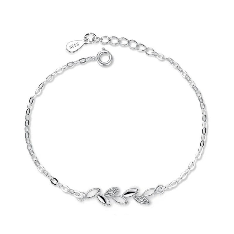Silver Bracelets for Women Simple 925 Sterling Leaves Jewelry